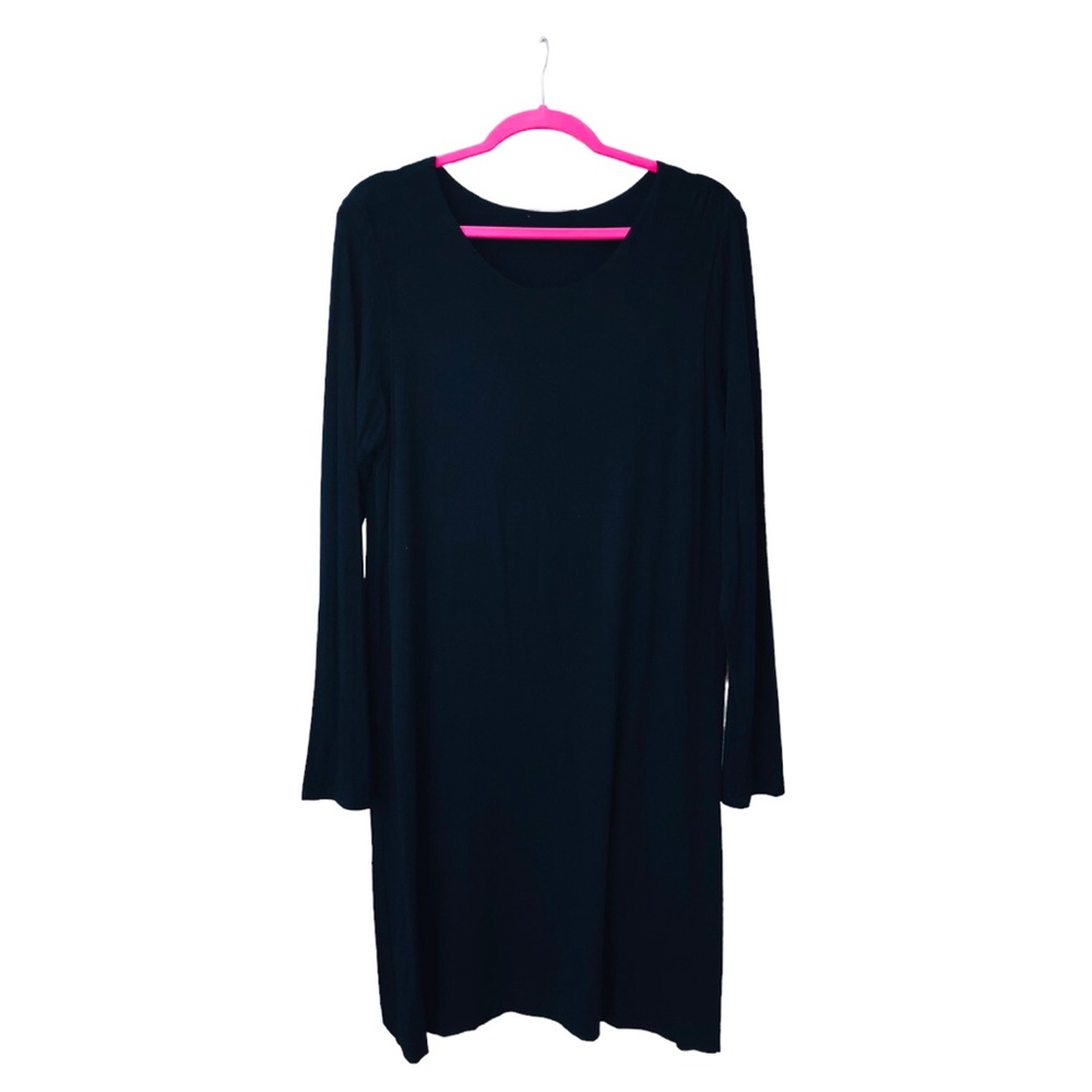52• Unbranded Midi L-Sleeve Black Shift Stretchy Dress w/Lining (1X)